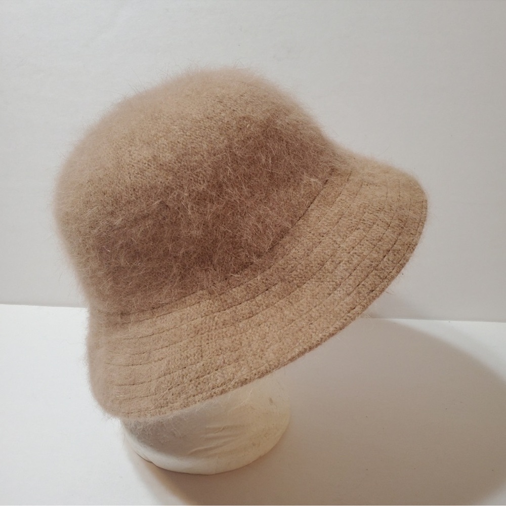 Angora Wool Blend Bucket Hat Neutral Tan